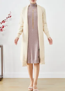 Casual Beige Oversized Cashmere Knit Long Cardigans Fall