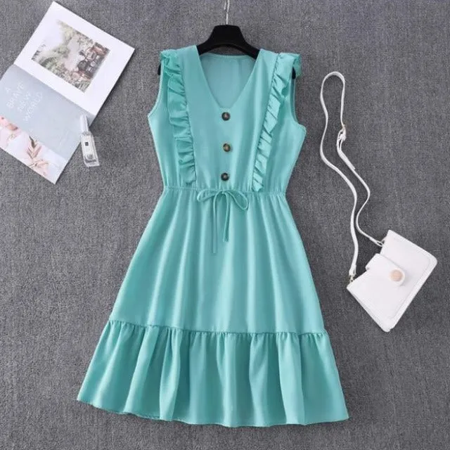 Casual Butterfly Sleeve Summer Ruffle Dress