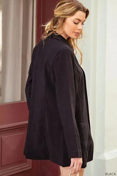 Casual-chic Open Front Black Blazer for Women