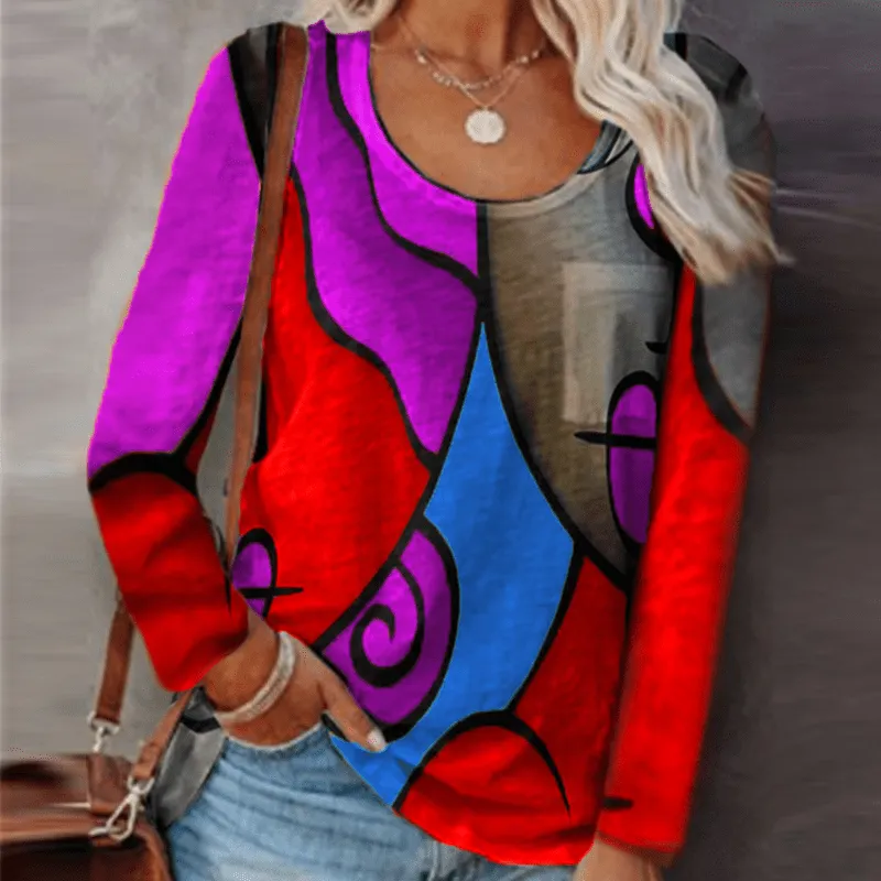 Casual Color Block Long Sleeve T-Shirt