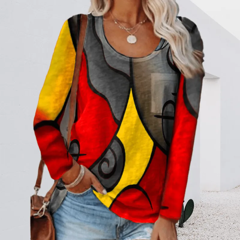 Casual Color Block Long Sleeve T-Shirt