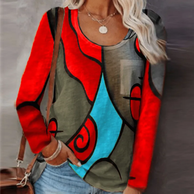 Casual Color Block Long Sleeve T-Shirt