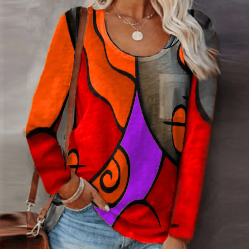 Casual Color Block Long Sleeve T-Shirt