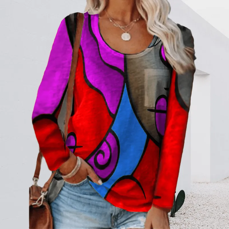 Casual Color Block Long Sleeve T-Shirt