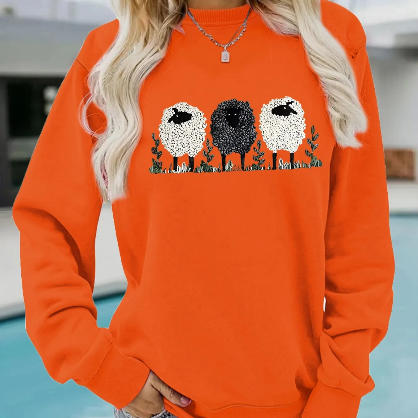 Casual Long-sleeved Round Neck Cashmere Printed Pullover Sweater