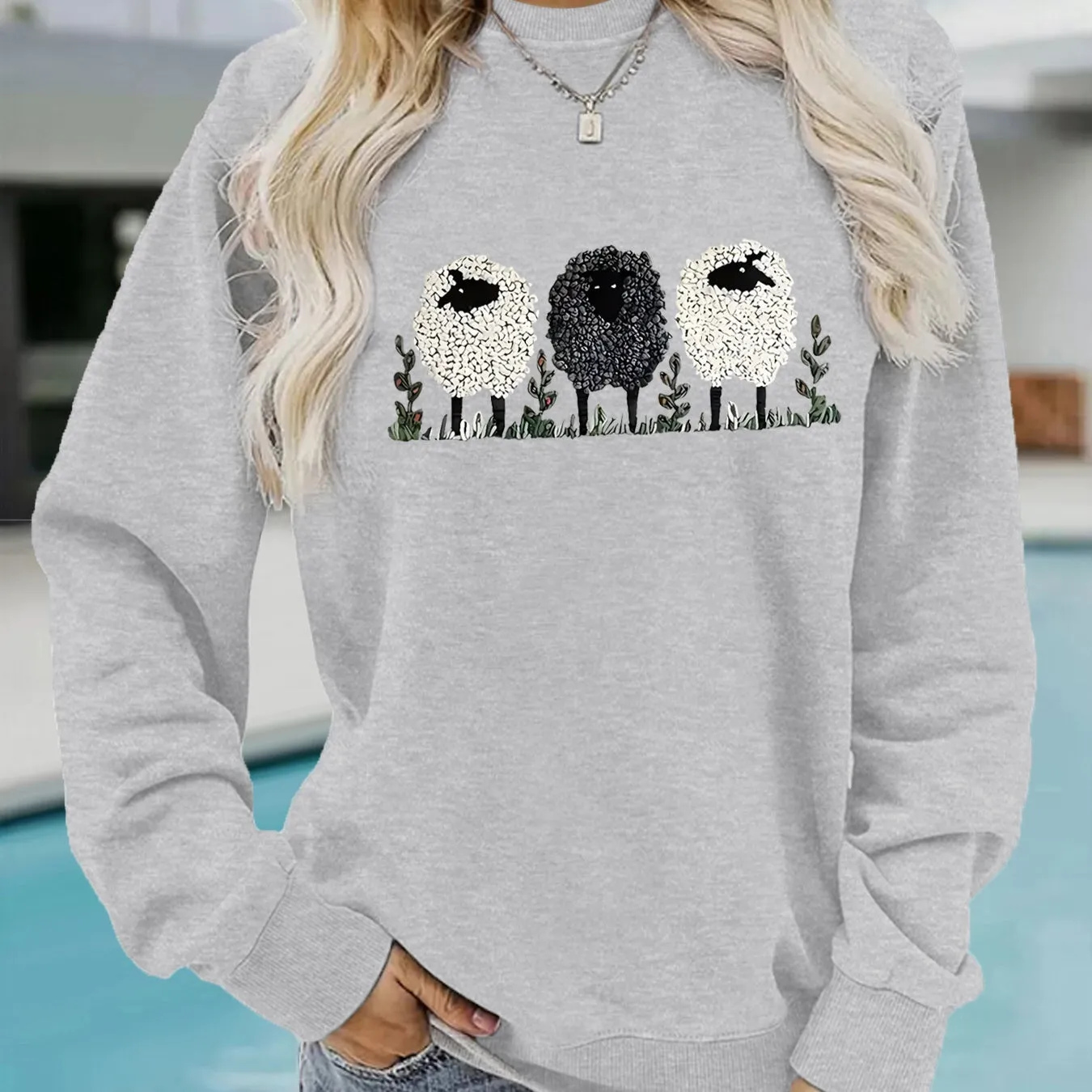 Casual Long-sleeved Round Neck Cashmere Printed Pullover Sweater