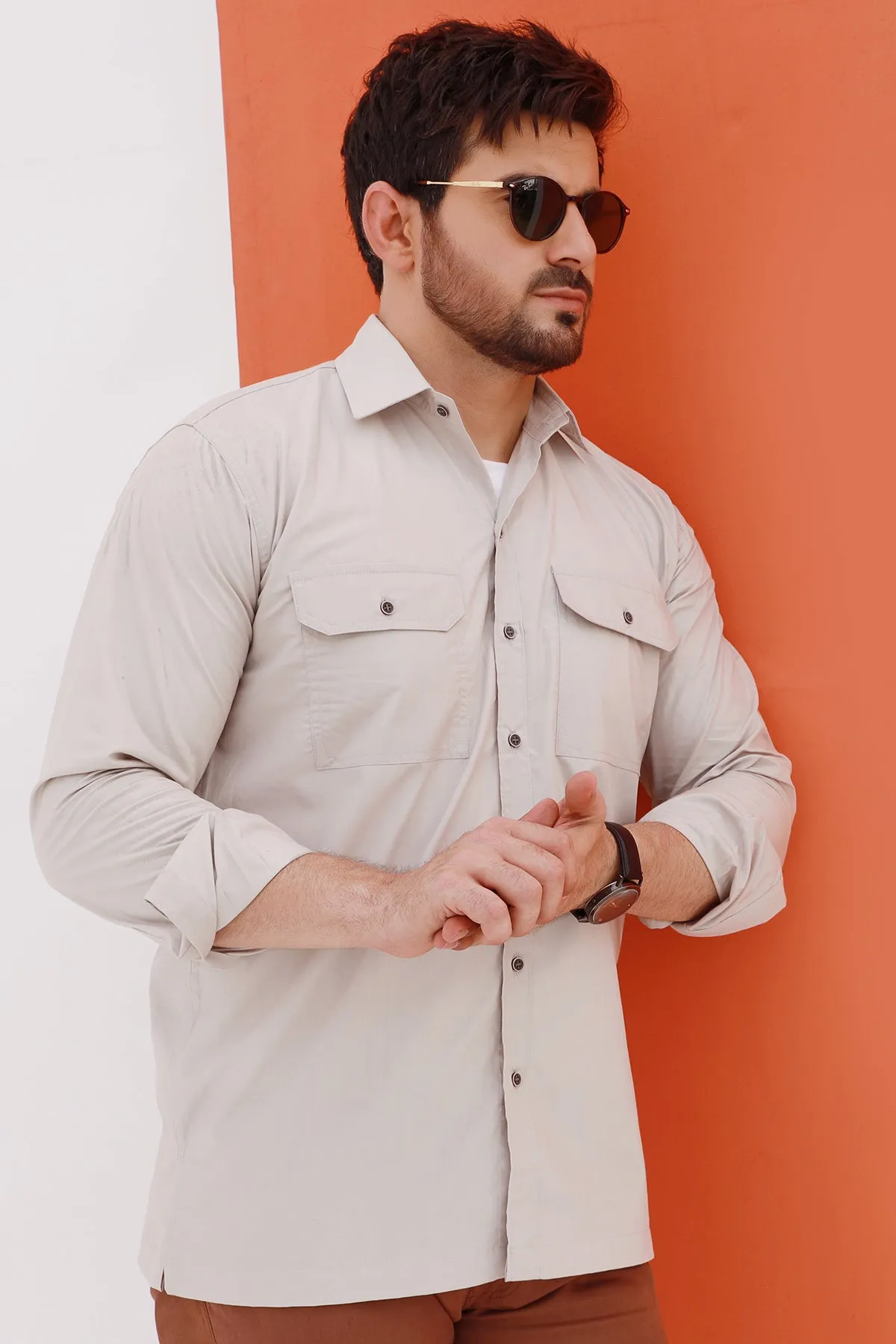 Casual Lunar Gray Poplin Shirt - P22 - MS0005R