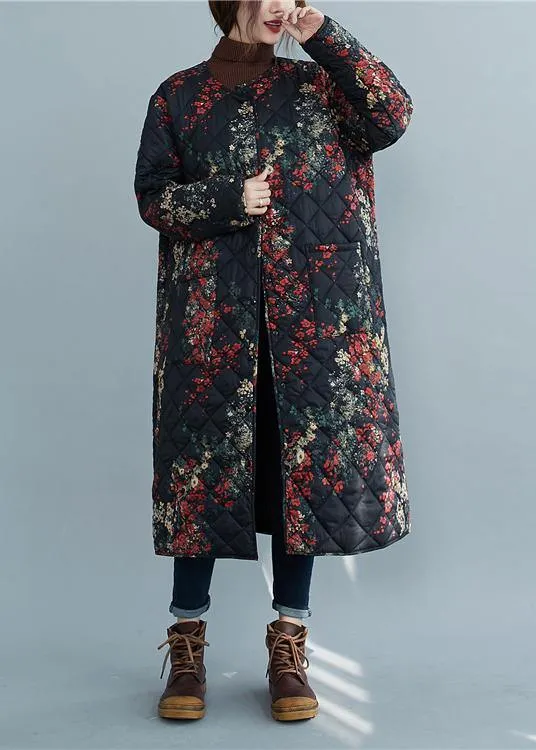 Casual plus size clothing winter coats floral pockets winter parkas