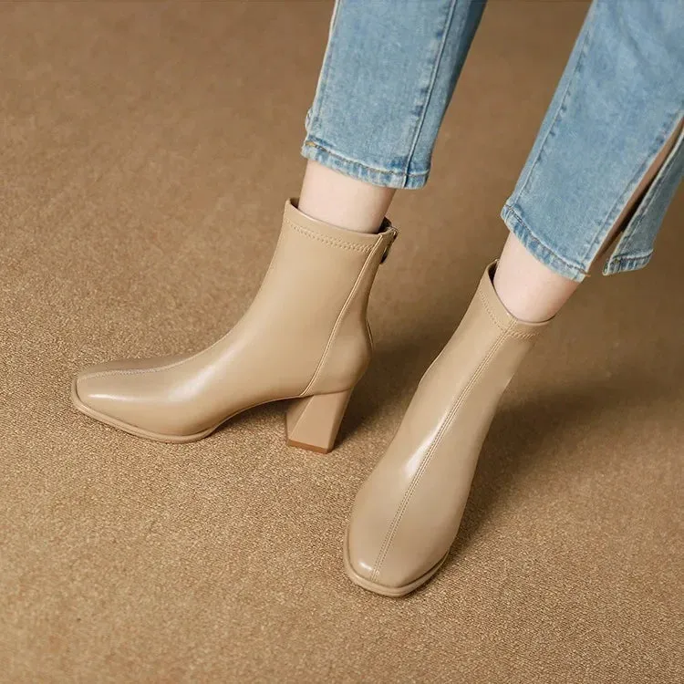 Casually Simple Square Toe Back Zipper Ankle Boots