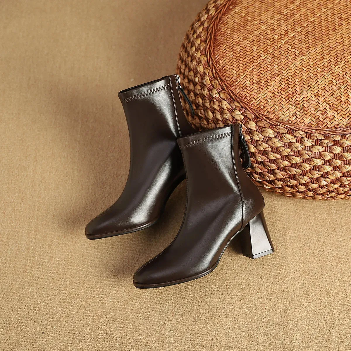 Casually Simple Square Toe Back Zipper Ankle Boots