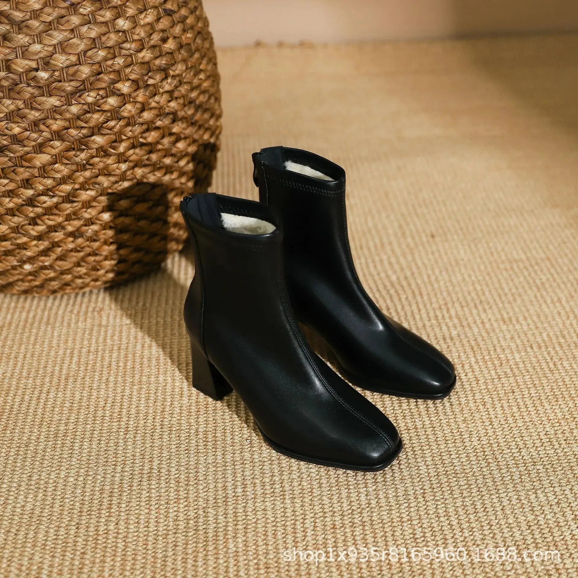 Casually Simple Square Toe Back Zipper Ankle Boots