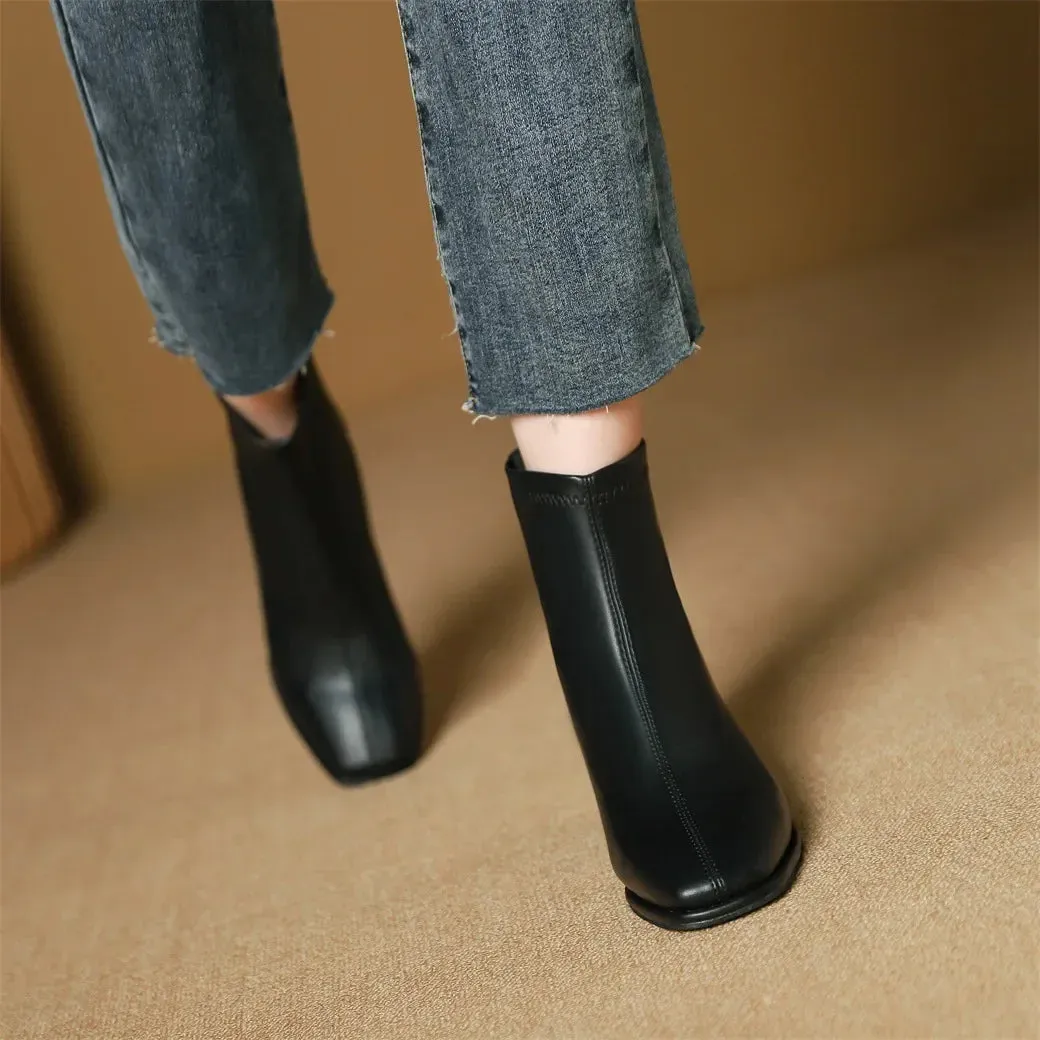 Casually Simple Square Toe Back Zipper Ankle Boots