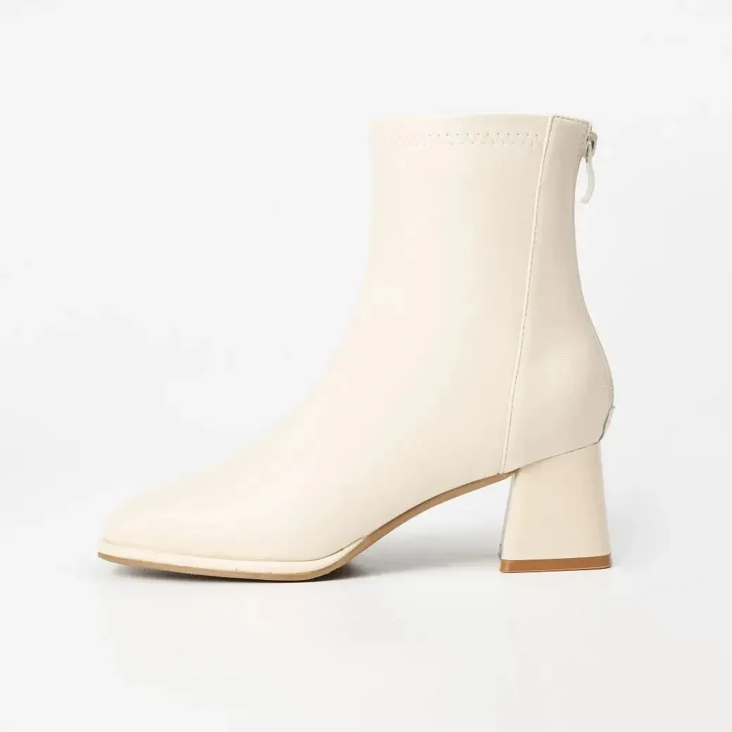 Casually Simple Square Toe Back Zipper Ankle Boots