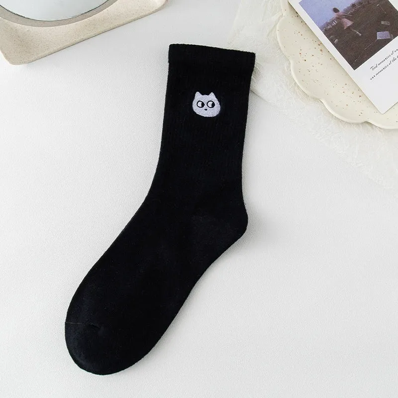 Cat Embroidery Cotton Socks