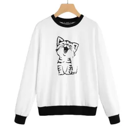 Cat Print Pullover Cute Women Sweatshirt