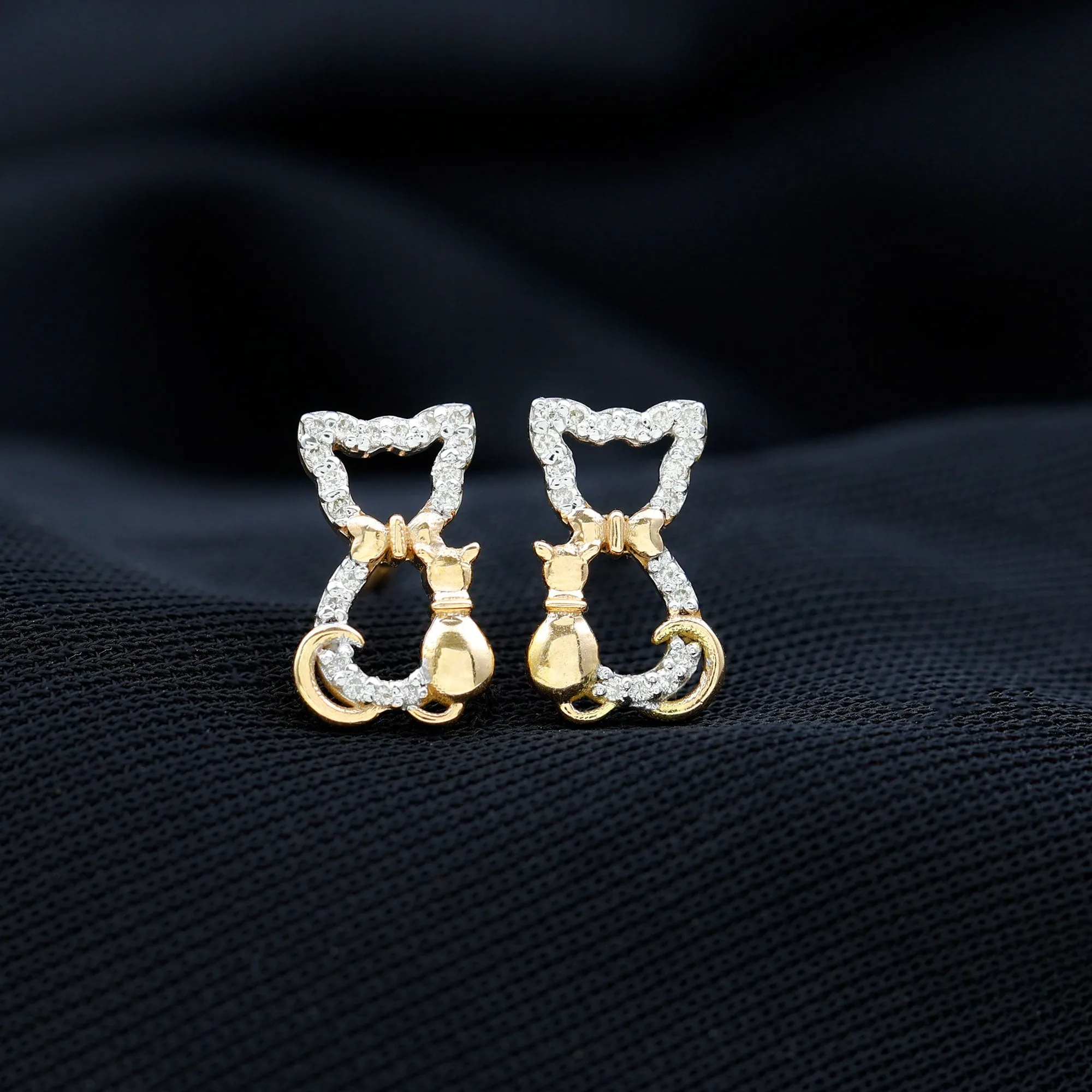 Cat Stud Earrings with Diamond Accent