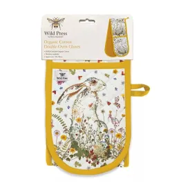 Catherine Rowe Organic Cotton Wild Press Wildflower Hare Oven Gloves