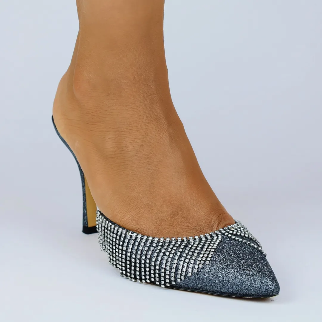 Catherine Vegan Pewter Silver Mules