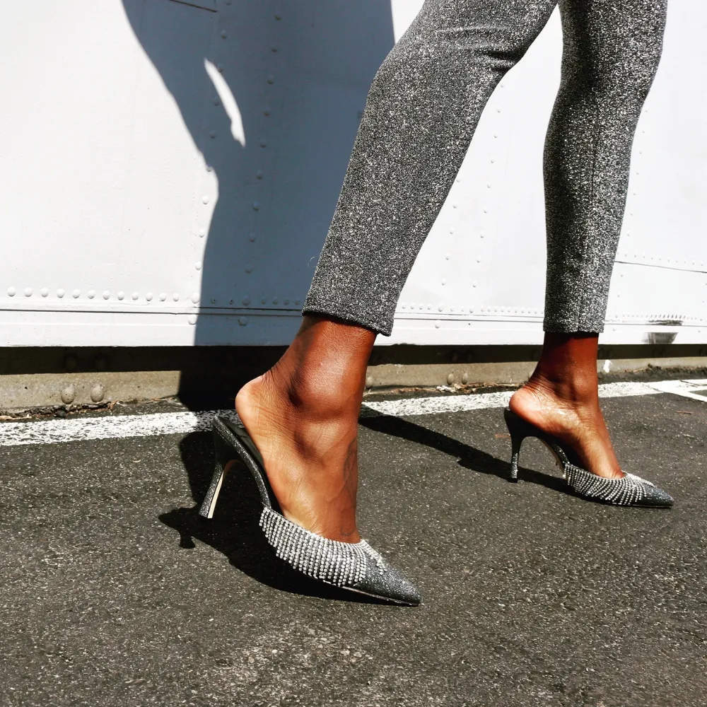 Catherine Vegan Pewter Silver Mules