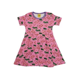 Cats Short Sleeved Skater Dress (Pink)