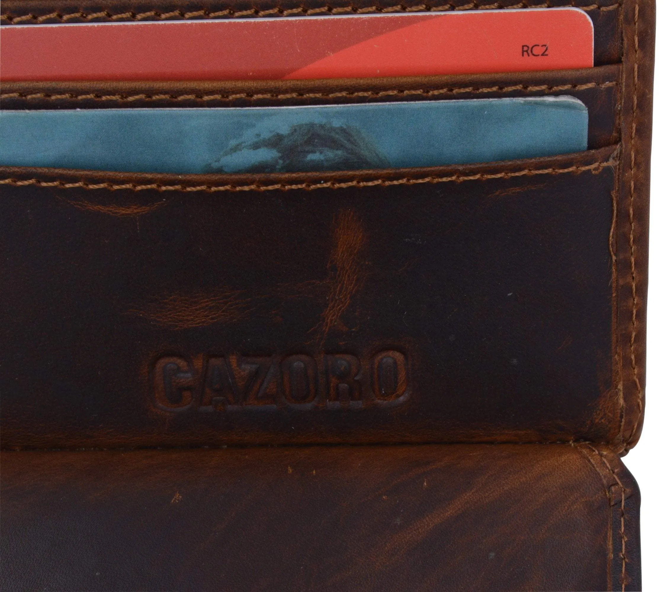 Cazoro Mens Hunter Leather RFID Bifold Trifold Card ID Wallet W/ Coin Pocket