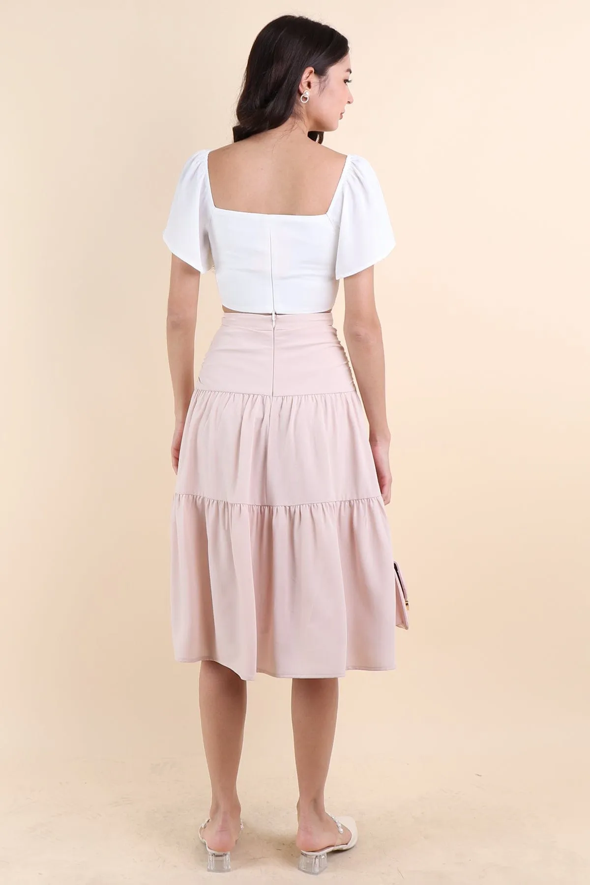 CECIL TIER MIDI SKIRT IN BLUSH