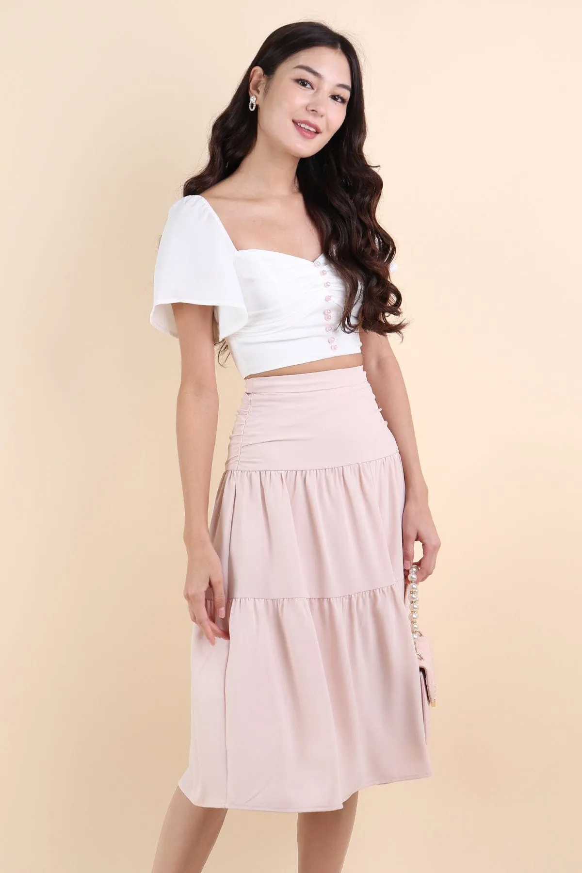 CECIL TIER MIDI SKIRT IN BLUSH