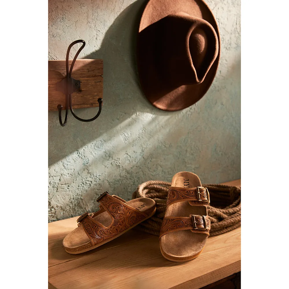 Cedarstone Brown Embossed Leather Sandals