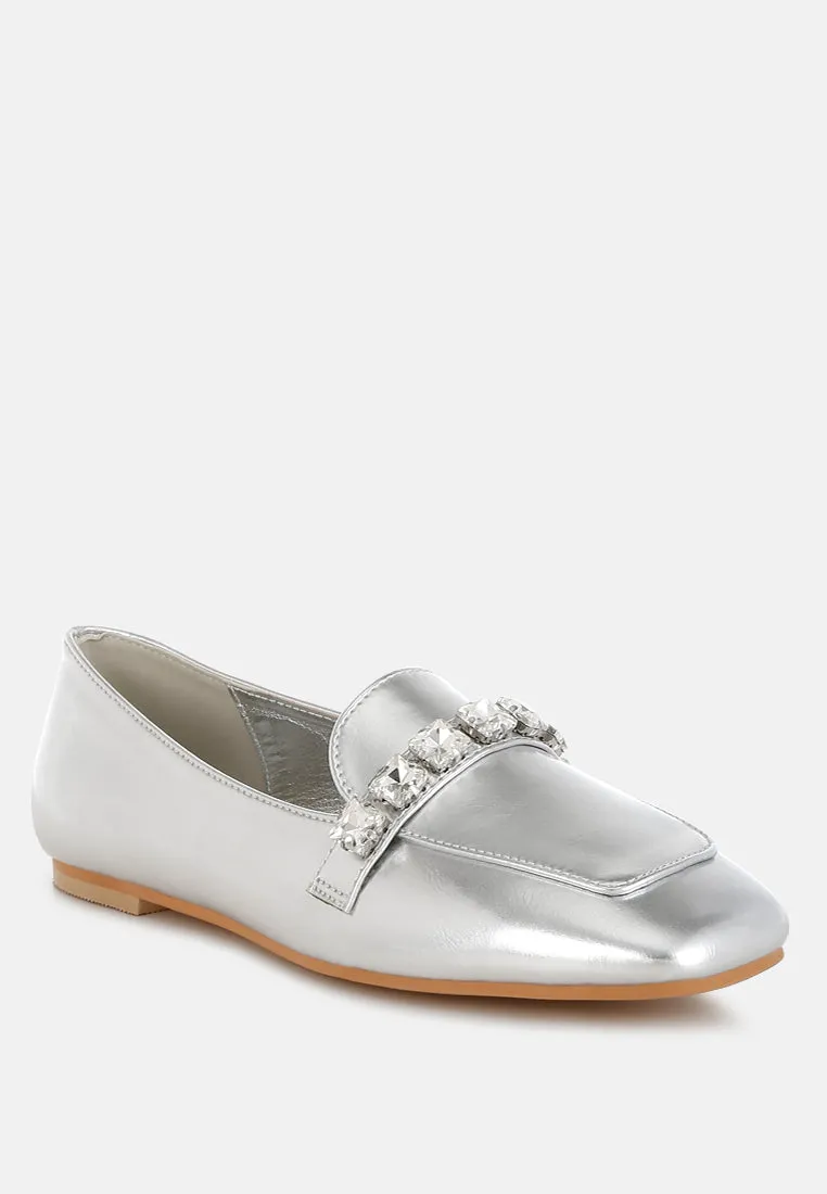 Celosia Metallic Diamante Strap Loafers