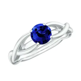 Certified Lab Created Blue Sapphire Solitaire Ring with Surprise Diamond