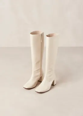 Chalk Vegan Leather Knee-High Boots Warm White