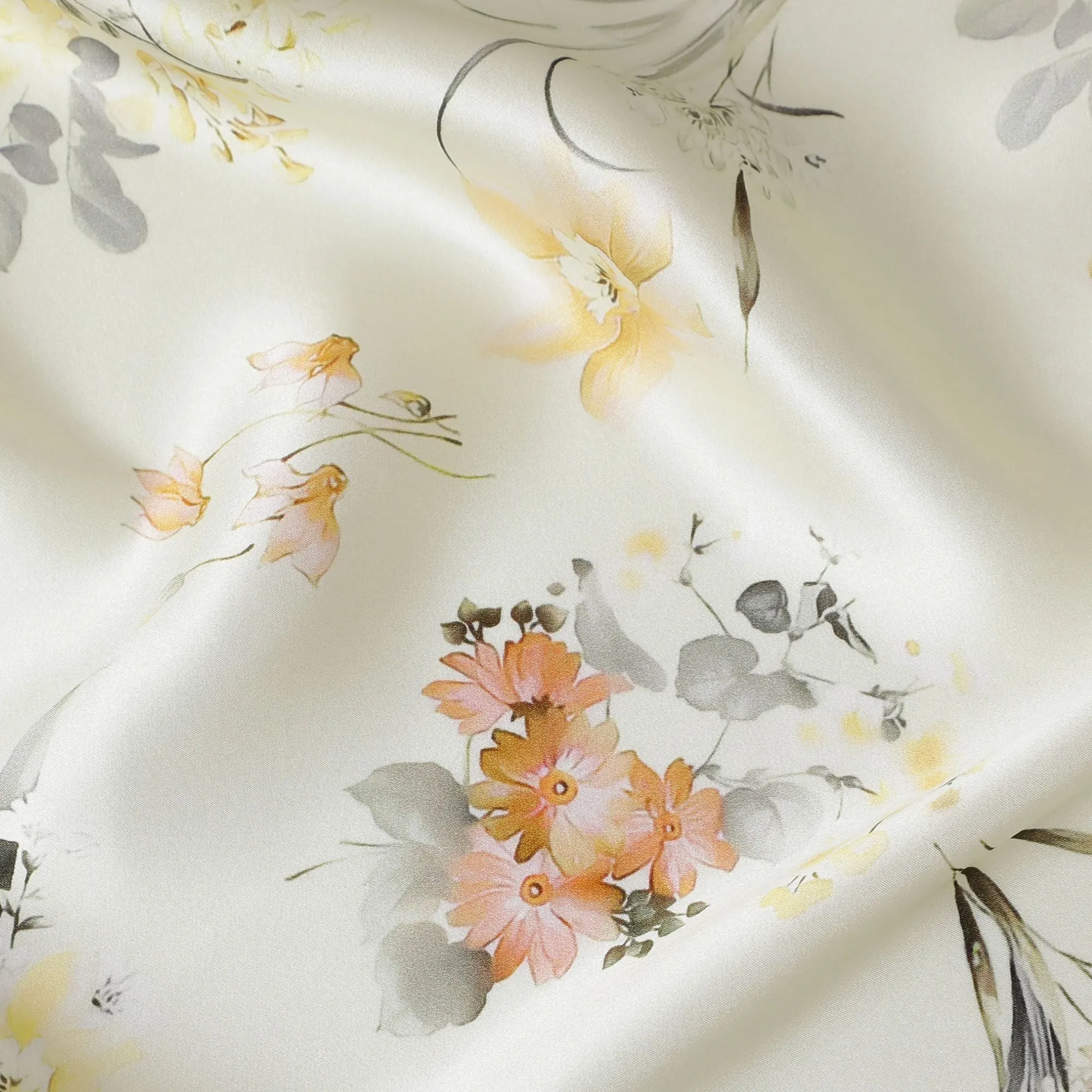 Champagne Elegance Pure Silk Satin Fabric with Soft Floral Motif - Refined Italian Fabrics, 140cm Wide-D18704