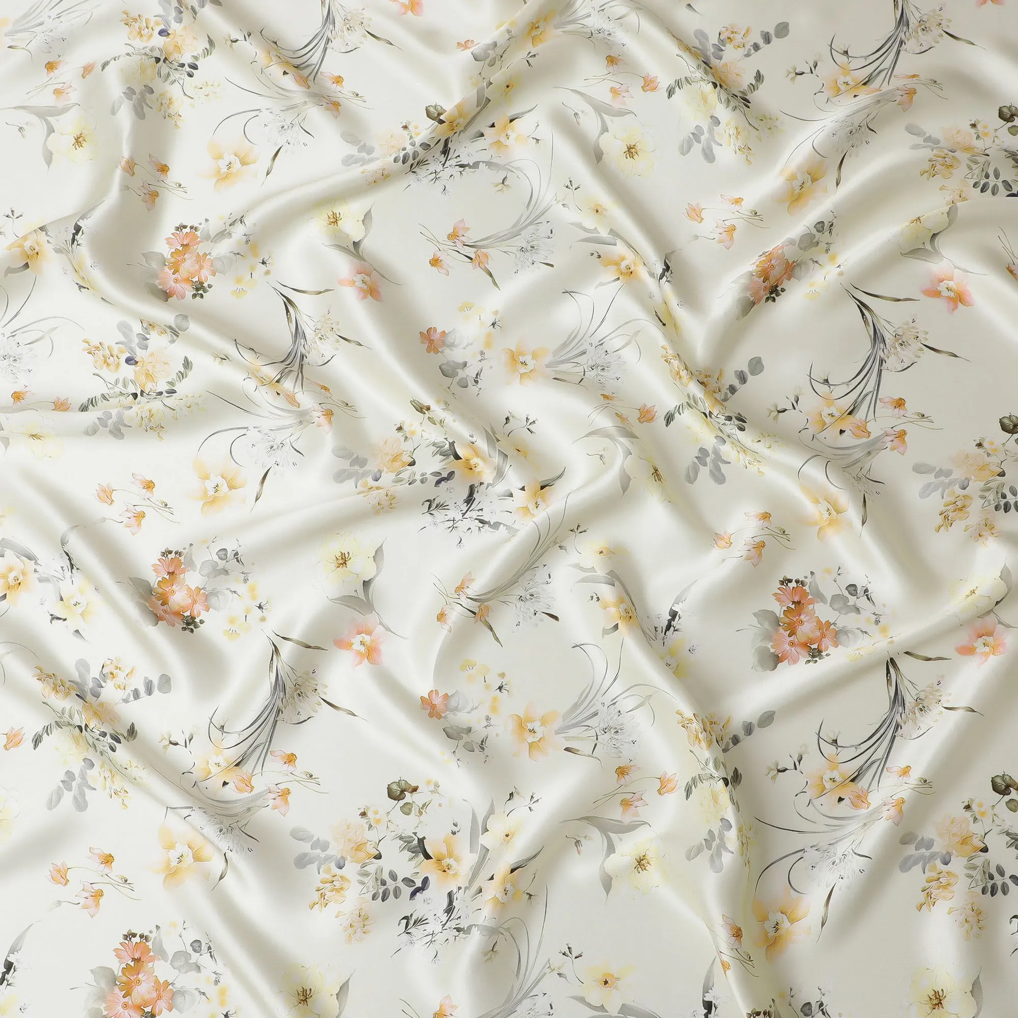 Champagne Elegance Pure Silk Satin Fabric with Soft Floral Motif - Refined Italian Fabrics, 140cm Wide-D18704