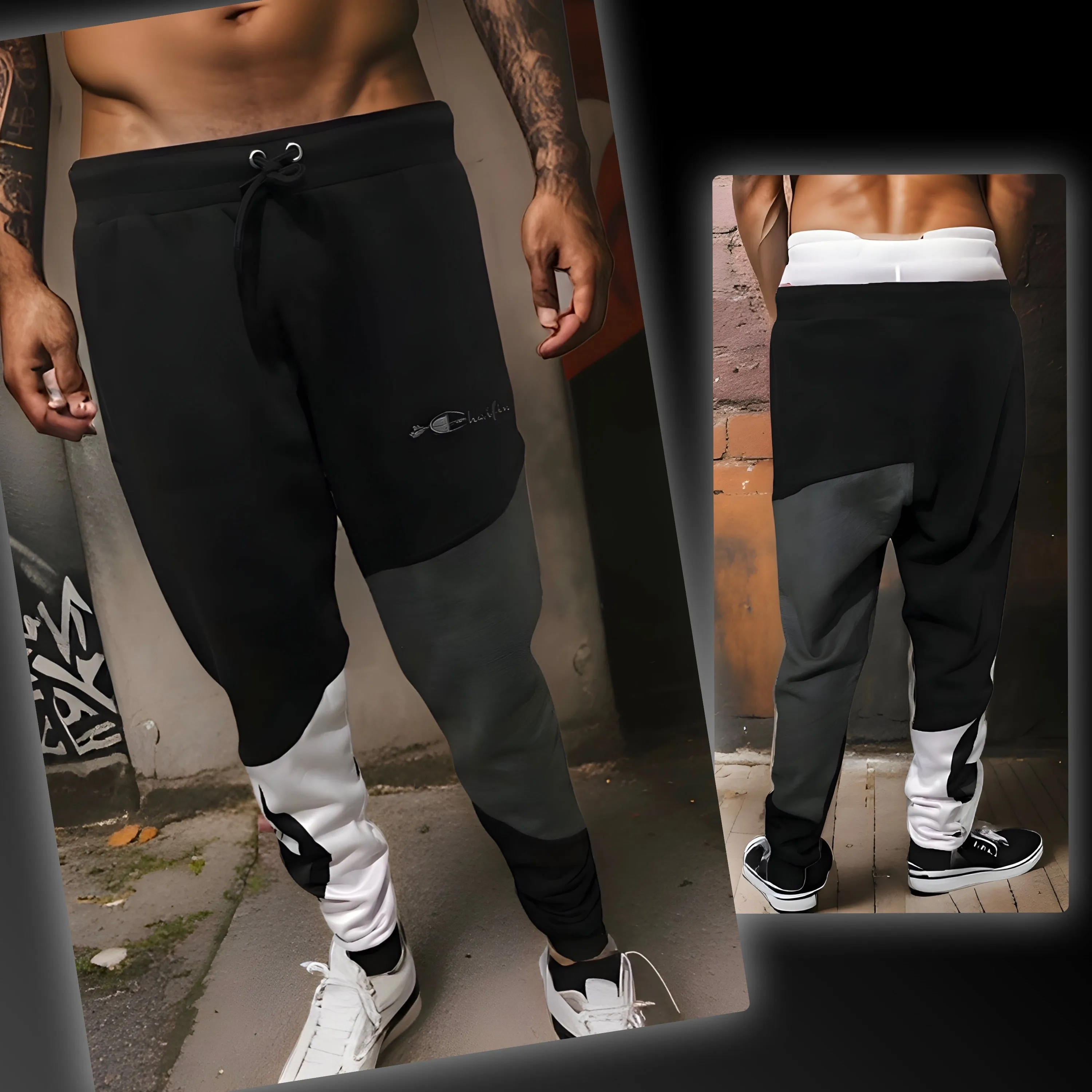 ^CHAMPION CHIEF^ LUXURY (BLACK-MULTI) JOGGER SWEATPANTS (CUT & SEW) (EMBROIDERED LOGO)