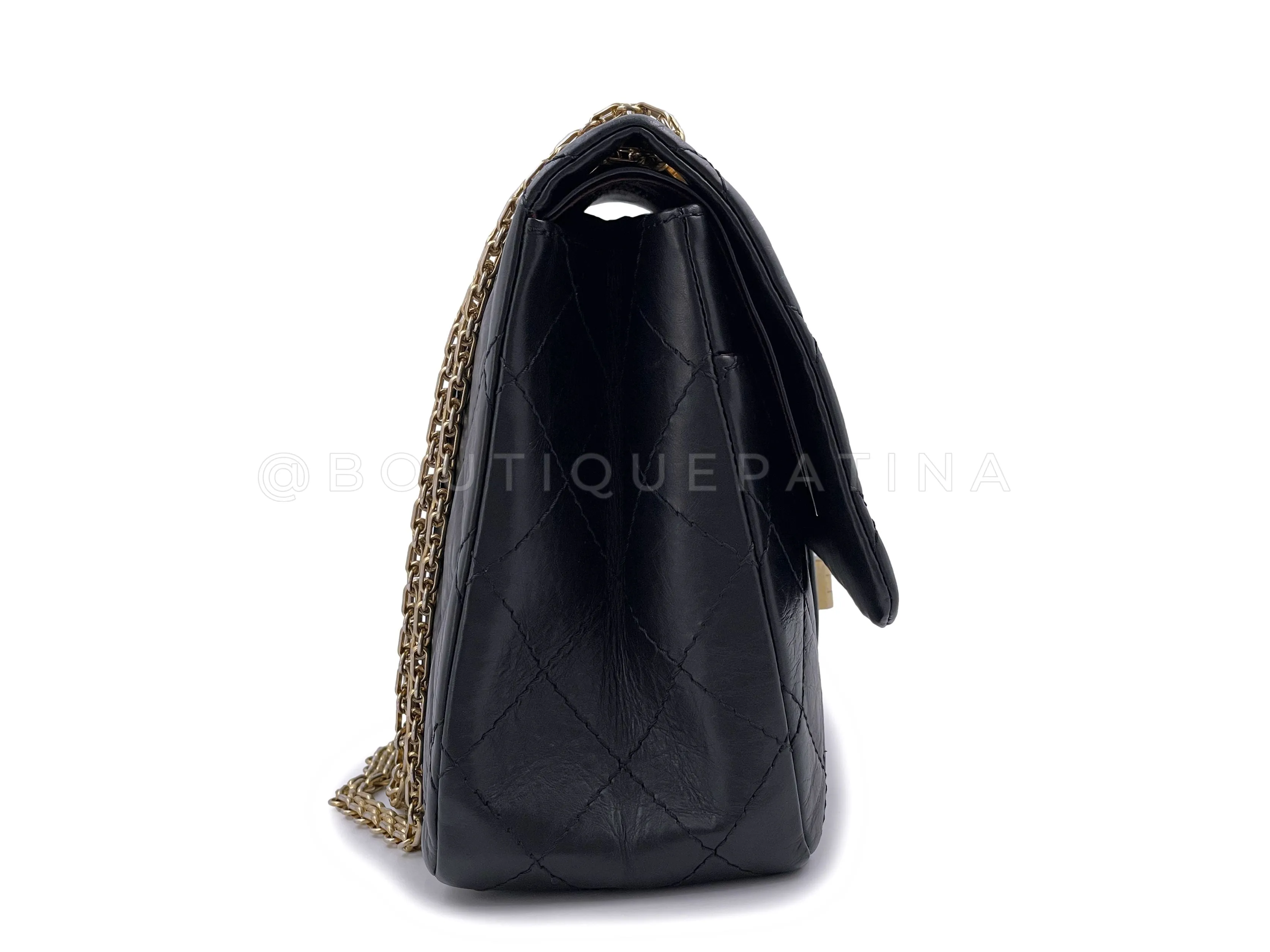 Chanel 2009 Black Aged Calfskin Reissue Large 227 2.55 Flap Bag GHW