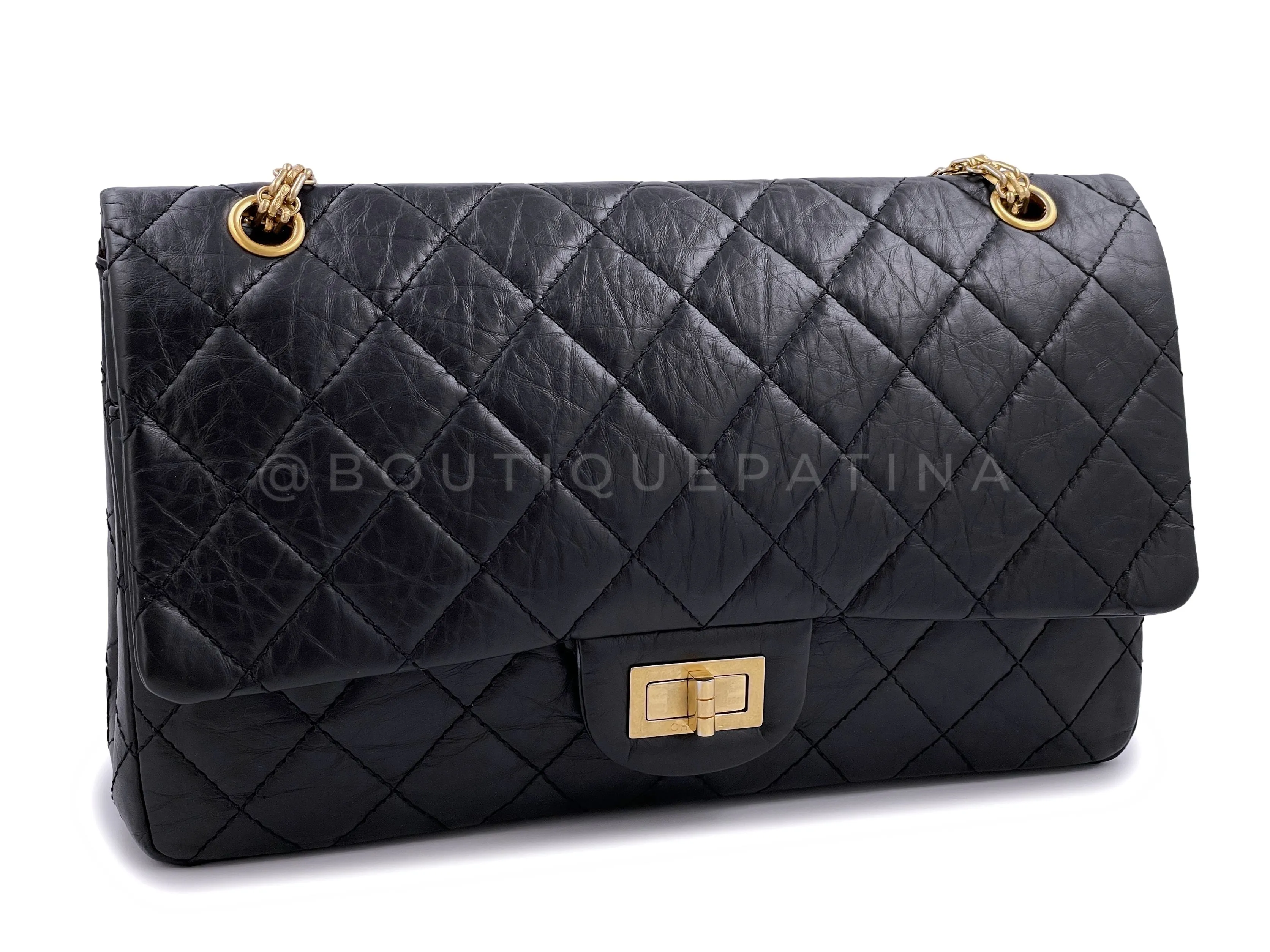 Chanel 2009 Black Aged Calfskin Reissue Large 227 2.55 Flap Bag GHW