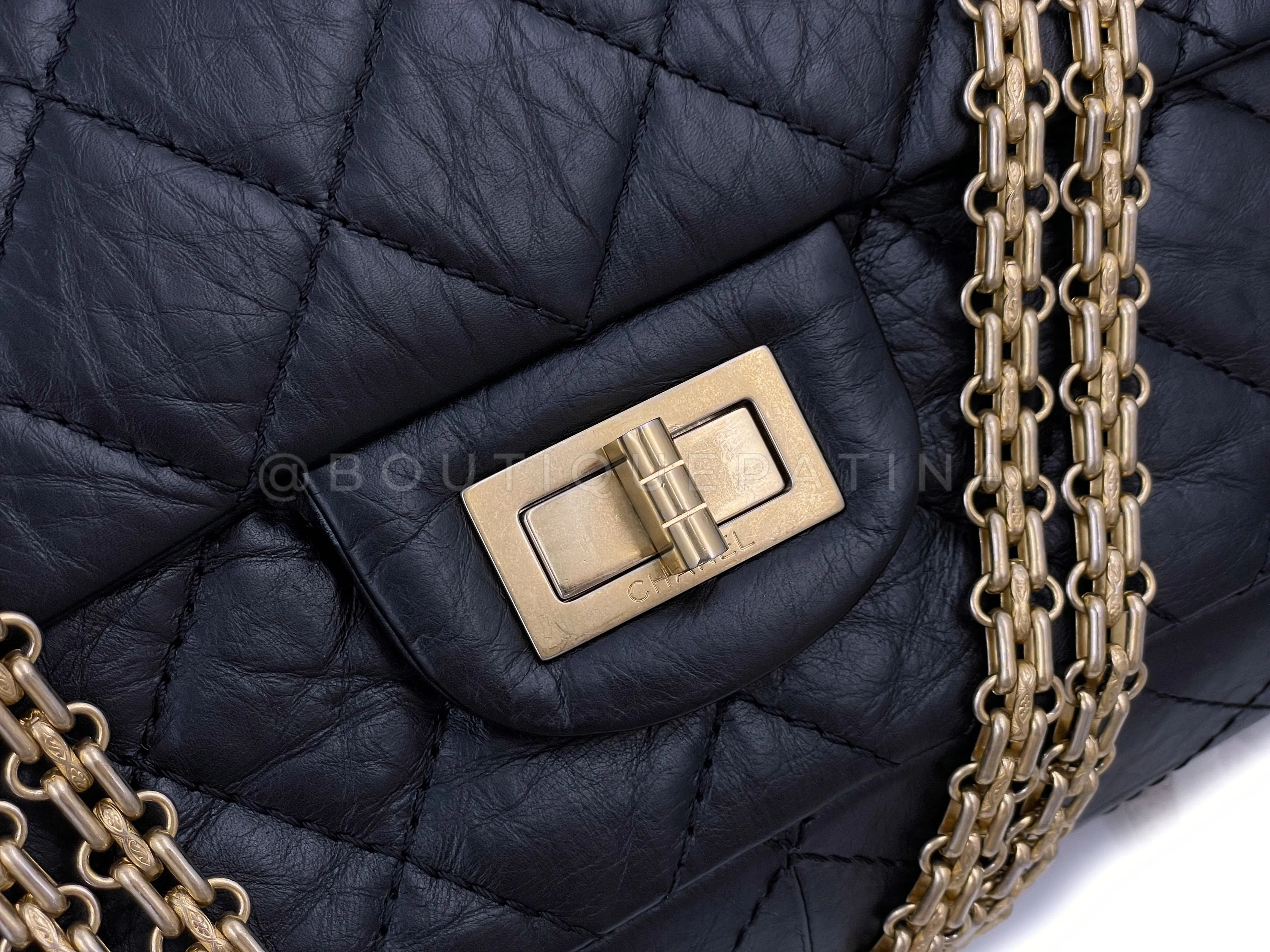 Chanel 2009 Black Aged Calfskin Reissue Large 227 2.55 Flap Bag GHW