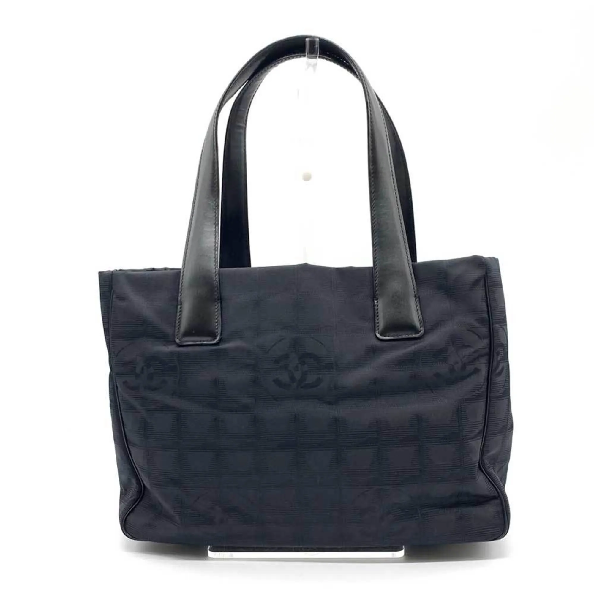 CHANEL Bag New Line Tote PM Black Champagne Handbag Ladies Nylon Canvas x Leather A20457