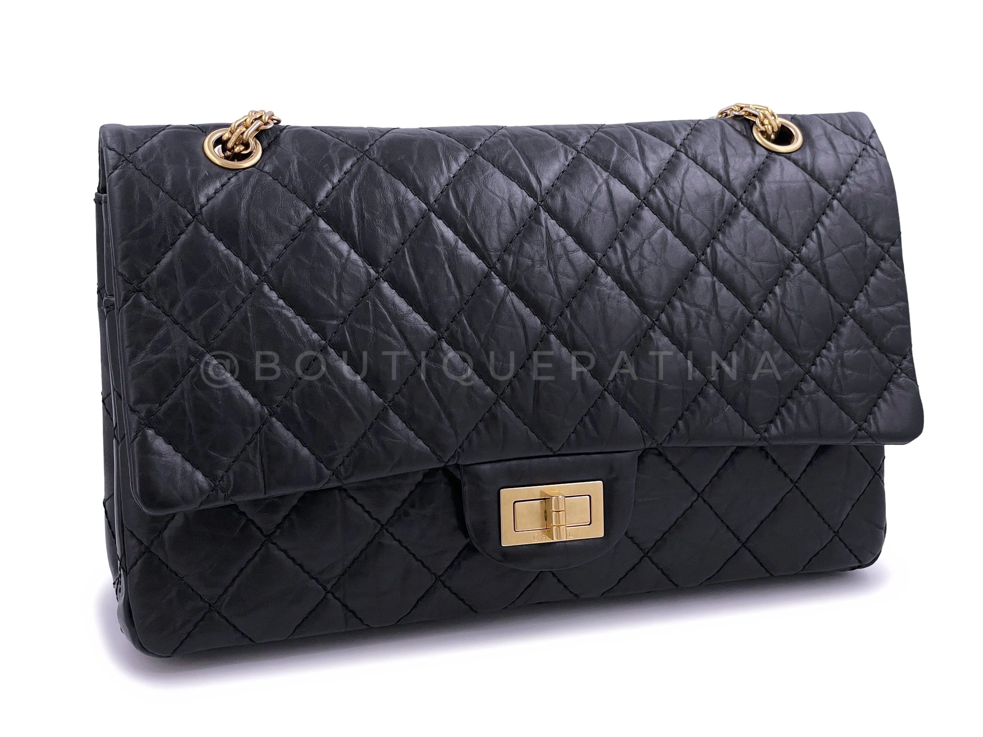 Chanel Black Aged Calfskin Reissue Large 227 2.55 Flap Bag GHW