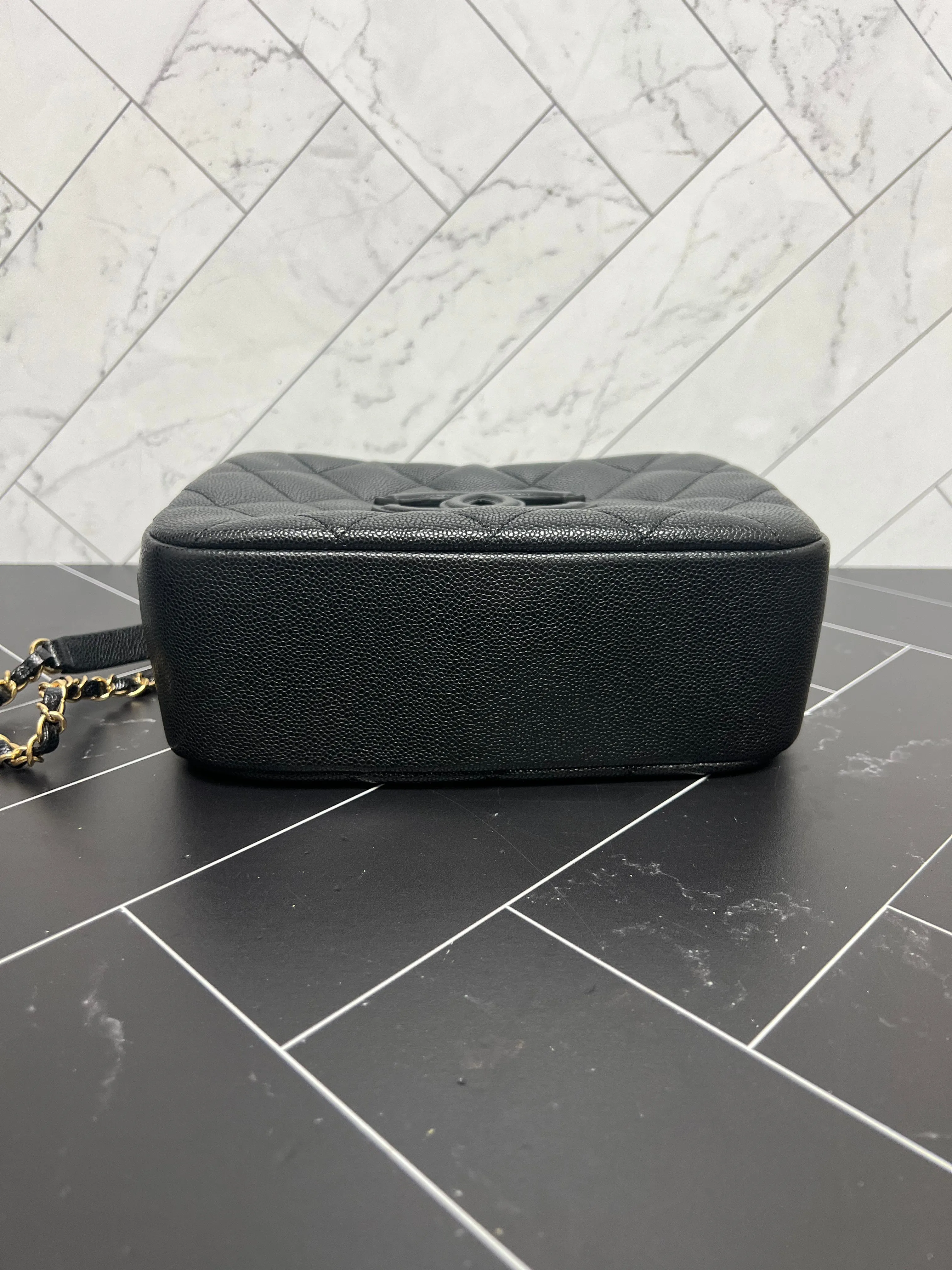 Chanel Black Caviar Quilted Small Top Handle Vanity Case