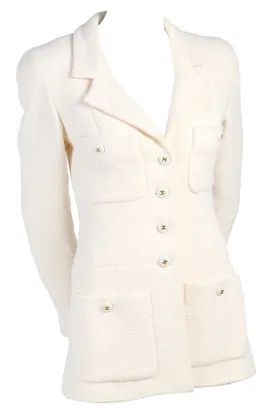 Chanel Blazer in Winter White Wool with CC Logo Buttons