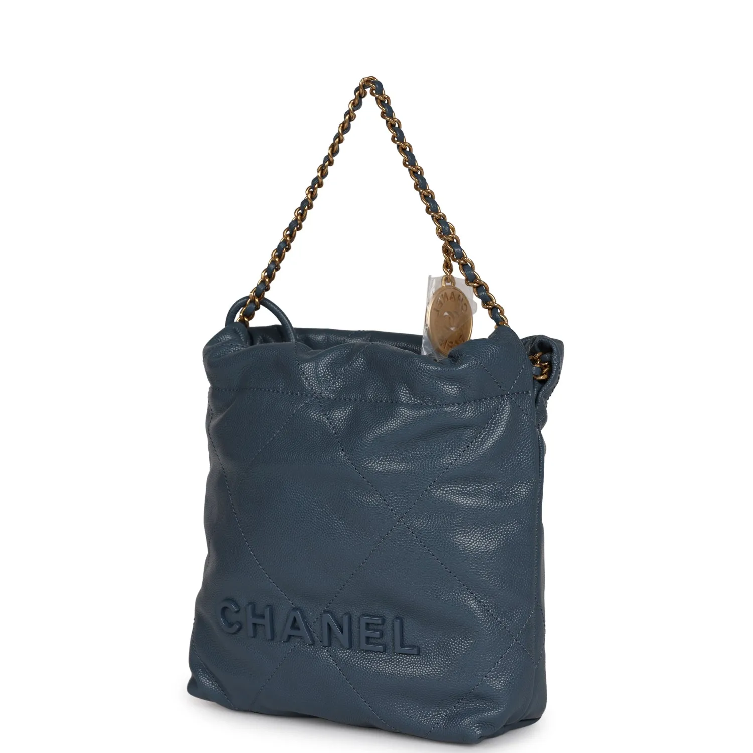 Chanel Mini 22 Bag Blue Pebbled Calfskin Gold Hardware