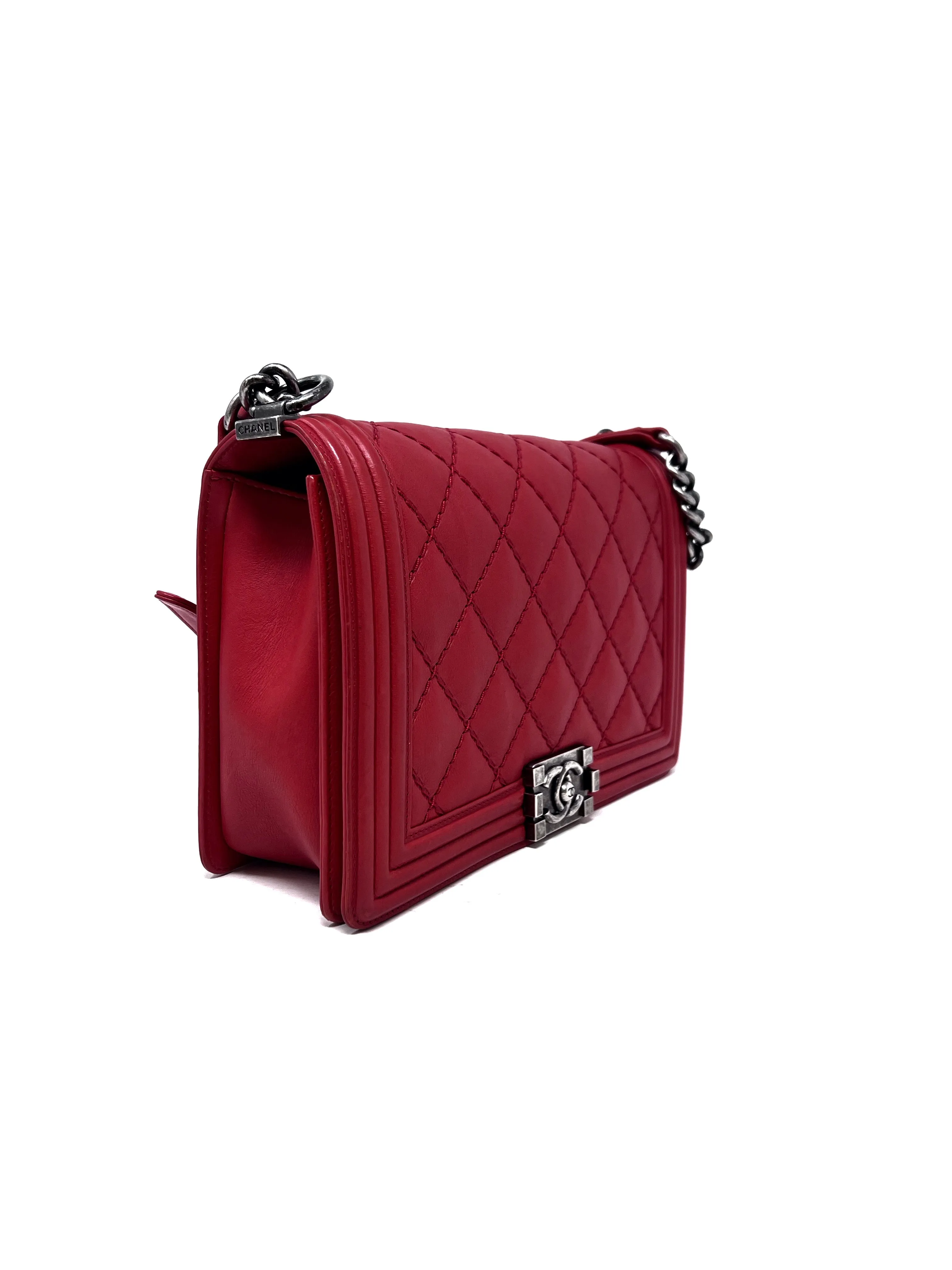 Chanel Red '13-'14 LG Calfskin 'Stitch Boy Bag'