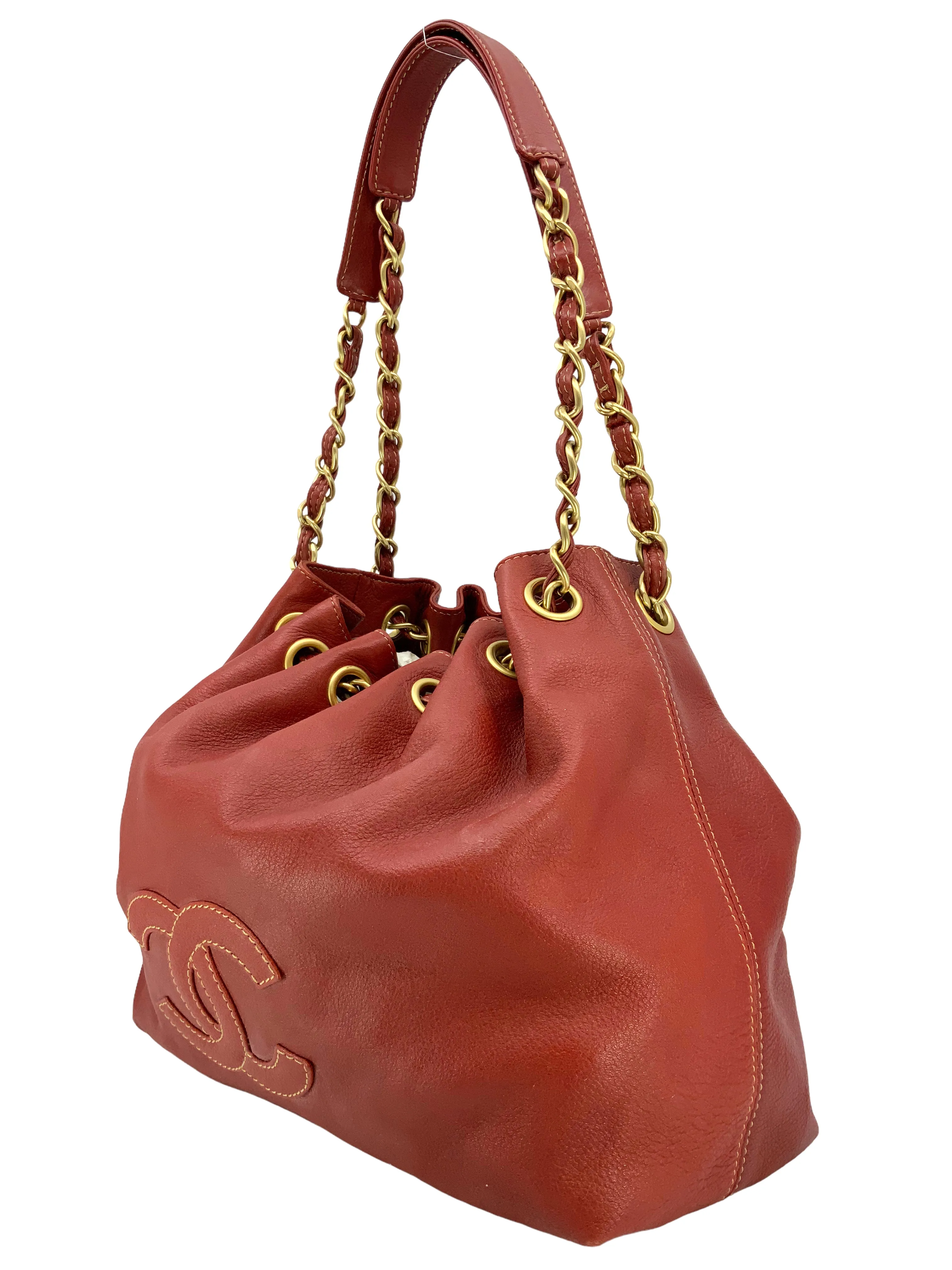 CHANEL Vintage Leather Drawstring Bucket Shoulder Bag