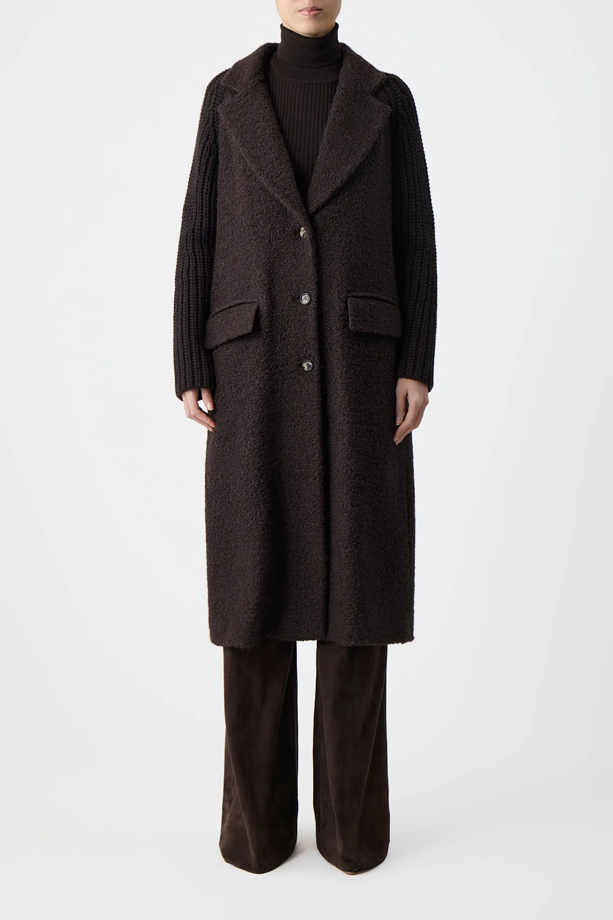 Charles Coat in Chocolate Recycled Cashmere Boucle