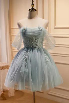 Charming Blue Off The Shoulder A Line Tulle Short Homecoming Dresses