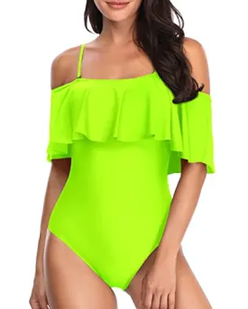 Charming Long Torso Ruffle One Piece Swimsuits-Neon Yellow