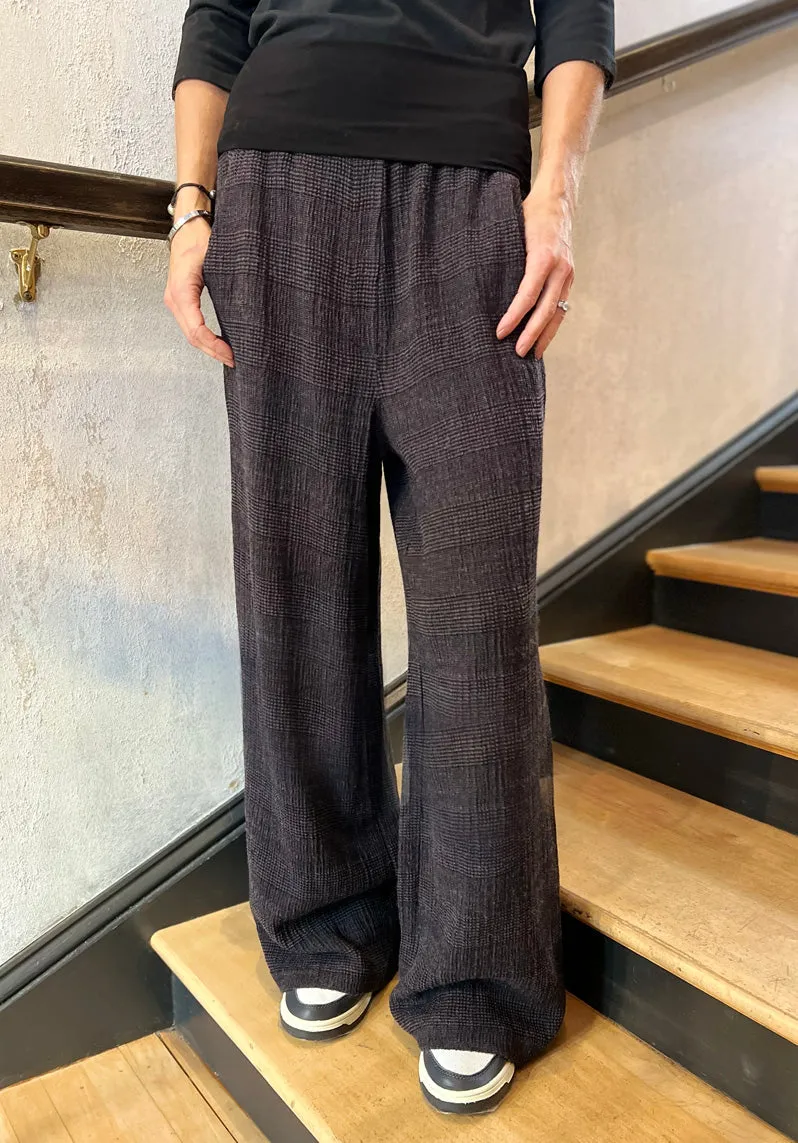 Checked Palazzo Trousers - Burgundy