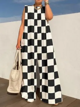 Checkerboard black and white jumper overall