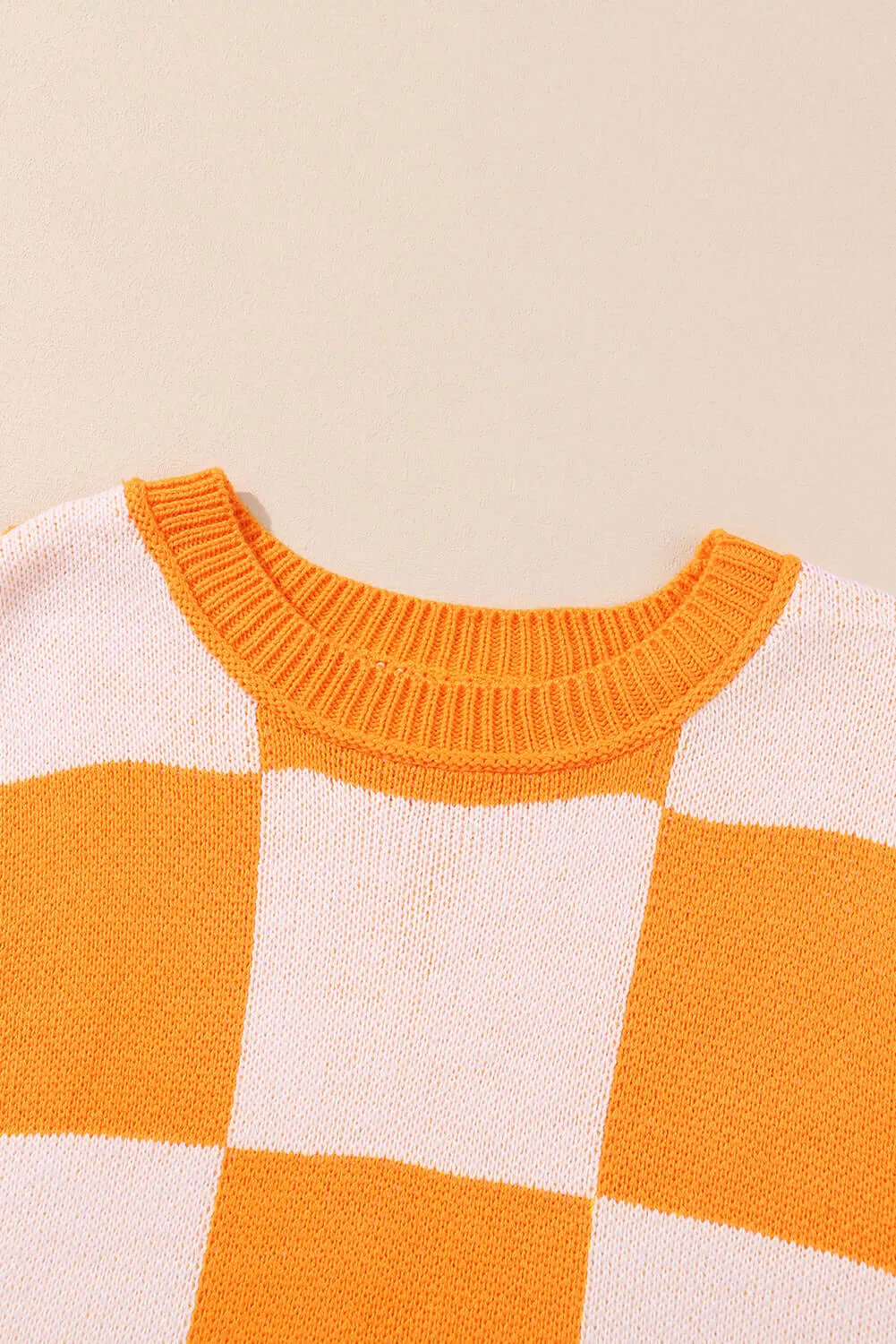 Checkered Bishop Sleeve Sweater 100% Acrylic